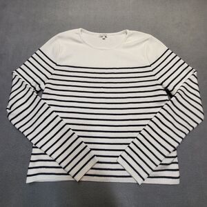 Le Lis Blanc Sweater Womens Size M White Long Sleeve Striped Pullover Sweatshirt
